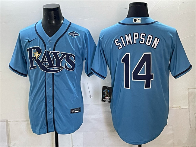 Men's Blue Tampa Bay Rays #14 Chandler Simpson 2026 AL East Champions Patch Vapor Limited Stitched Baseball Jersey